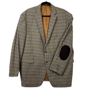 Sean John Brown Plaid Blazer Elbow Patches Men's Size 3XL